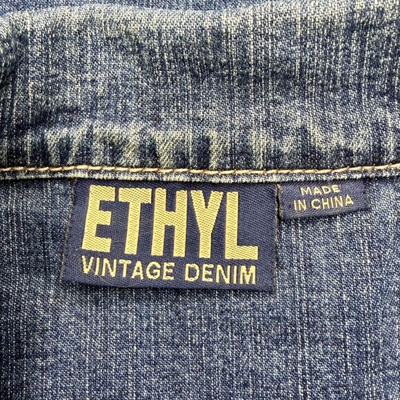Ethyl Vintage Denim XL Embroidered Rhinestone Cross Jean Jacket - Picture 3 of 8